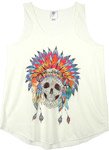 Skull War Bonnet Printed Off White Poly Tank Top