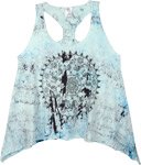 Ice Blue Elephant Mandala Printed Cotton Tank Top