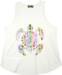 Shiny Foil Turtle Print White Graphic Tank