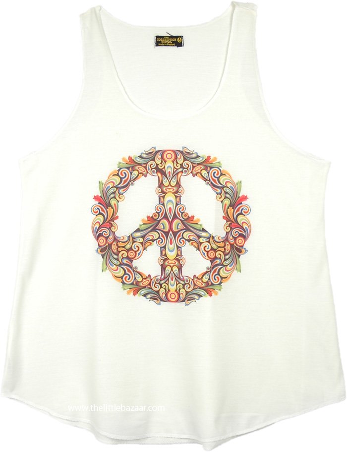 Floral Peace Sign Graphic Hippie Tank Top