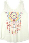 Open Back Aztec Printed Tank Top Boho Tassels