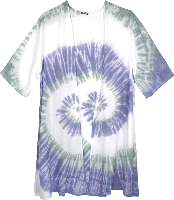 Mimi Beach Waves Tie Dye Kimono Shirt in White