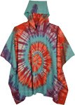 Boho Long Hoodie Poncho in Spiral Tie Dye