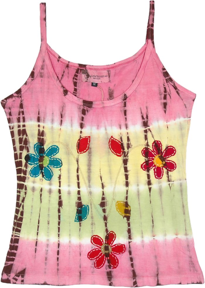 Summer Tones Floral Applique Cotton Tank Top