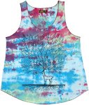 Tie Dye Colorful Tank Top with Graphic Print Of A Tree and Deer Silhouette
