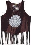 intricate Mandala Razor Back Tank Top with Bottom Fringes