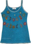 Aquamarine Dreams Floral Applique Tank Top