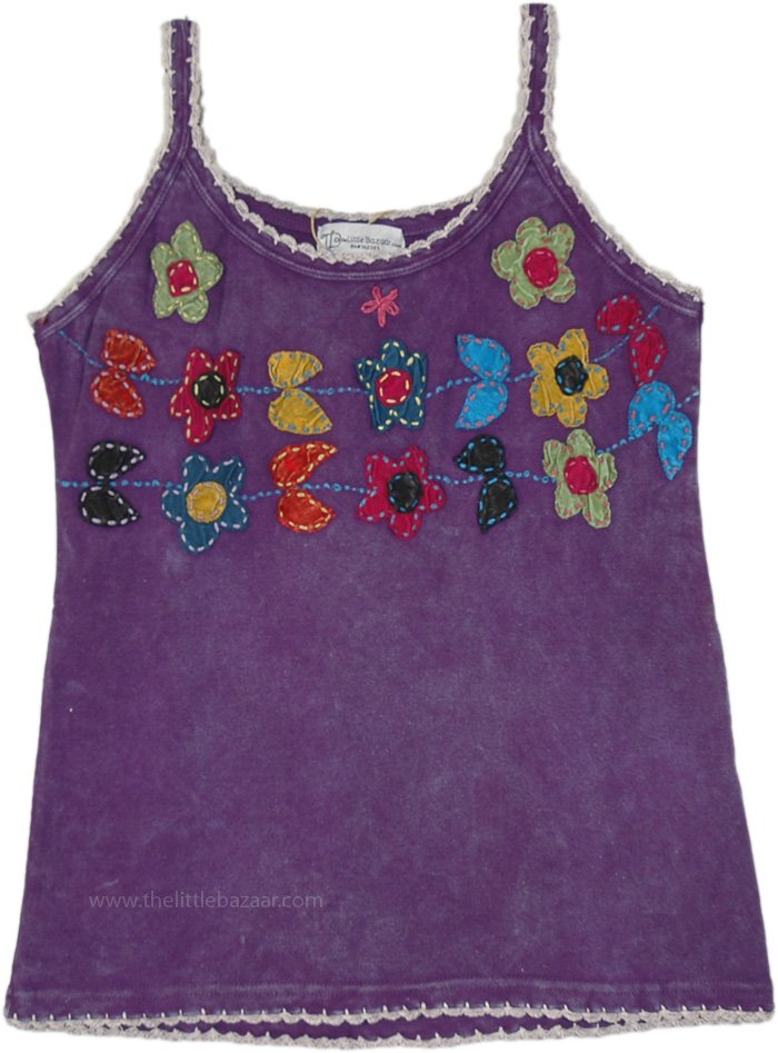 Purple Applique Tank Top with Floral Utopia