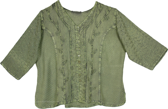 Plus Size Sage Green Bohemian Tunic Shirt with Embroidery | Tunic-Shirt ...