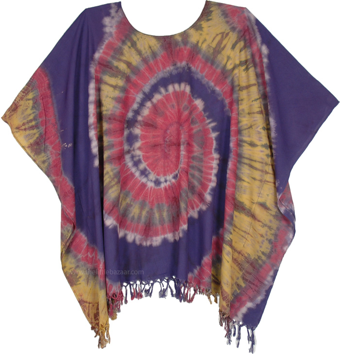 Watermelon Sugar Tie Dye Poncho Top with Fringed Bottom