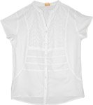 Ivory Beauty White Cotton Buttoned Shirt with Embroidery