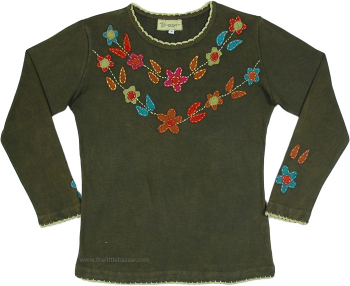 Forest Blaze Boho Love Top with Floral Applique