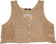 Mocha Beige Solid Bohemian Button Front Crochet Top