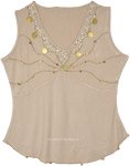 Beige Coin Decor Boho Sleeveless Top