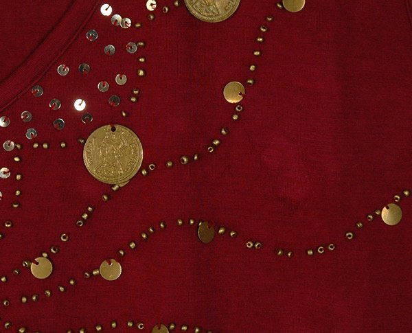 Blood Red Coin Embellishment Boho Top