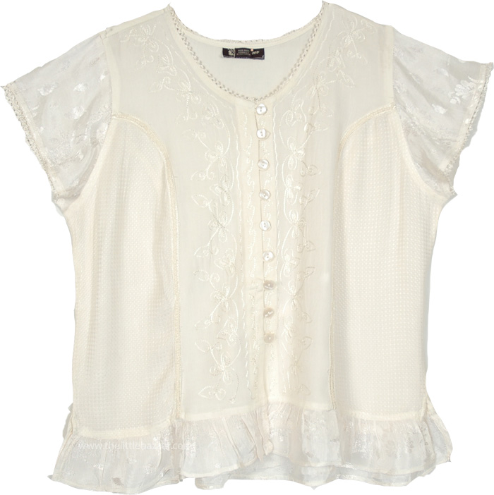 Sweet Cream Bohemian Free Size Tunic Shirt with Embroidery