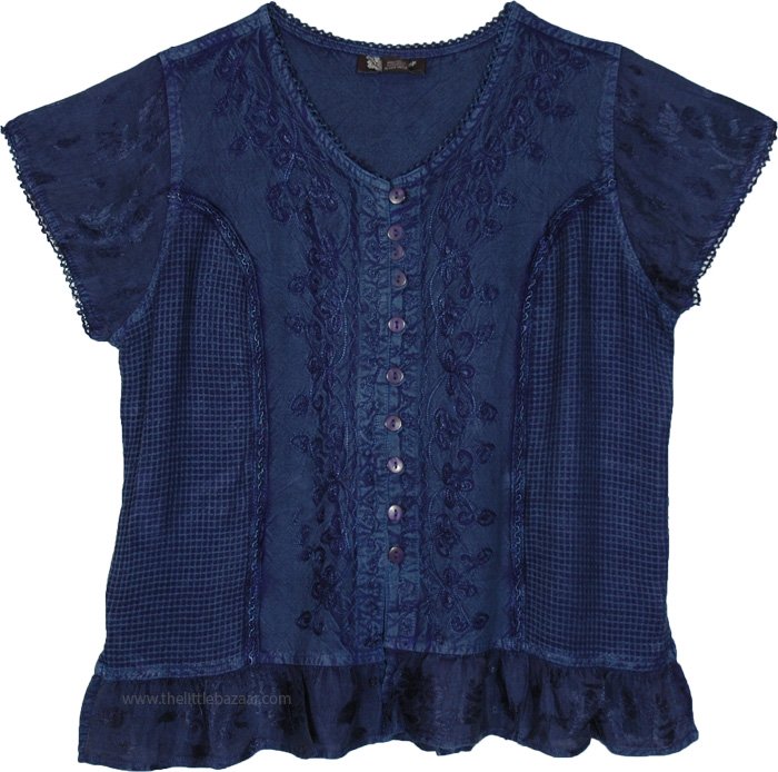 Prussian Blue Bohemian Tunic Shirt with Embroidery