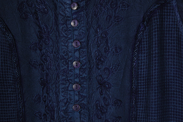 Prussian Blue Bohemian Plus Size Tunic Shirt with Embroidery