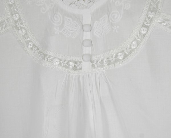 White Cotton Embroidered Top with Crochet Laces and Tie Back