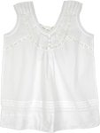 White Cotton Embroidered Top with Crochet Laces and Tie Back