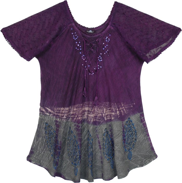 Ash Eggplant Boho Chic Embroidered Top