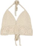 Patterned Beige Beauty Crochet Tie Up Bralette