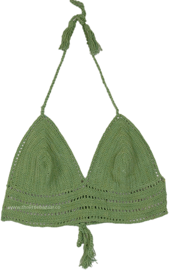 Green Belle Stripes Small Crochet Tie Up Bralette