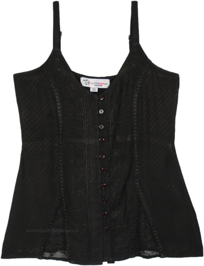 Darkshine Black Bohemian Tank Top