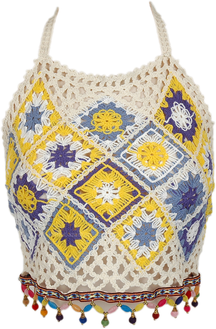 White Crochet Bell Halter Top