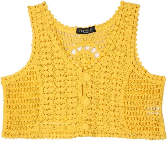 Lucent Yellow Solid Bohemian Crochet Top