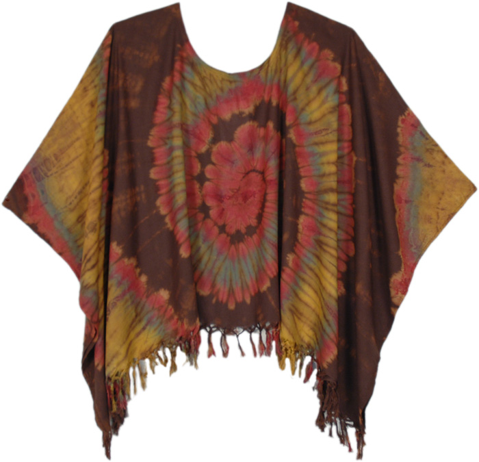 Short Chocolate Swirl Tie Dye Poncho Top