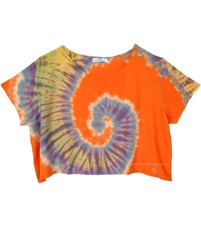 Tie Dye Swirl Vibrant Orange Soft Crop Top