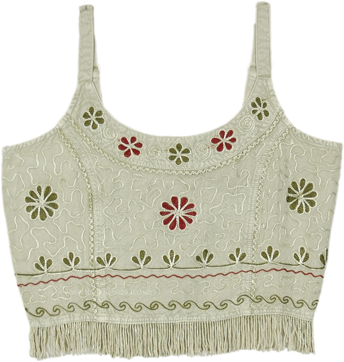 Pistachio Bohemian Tassel Crop Top