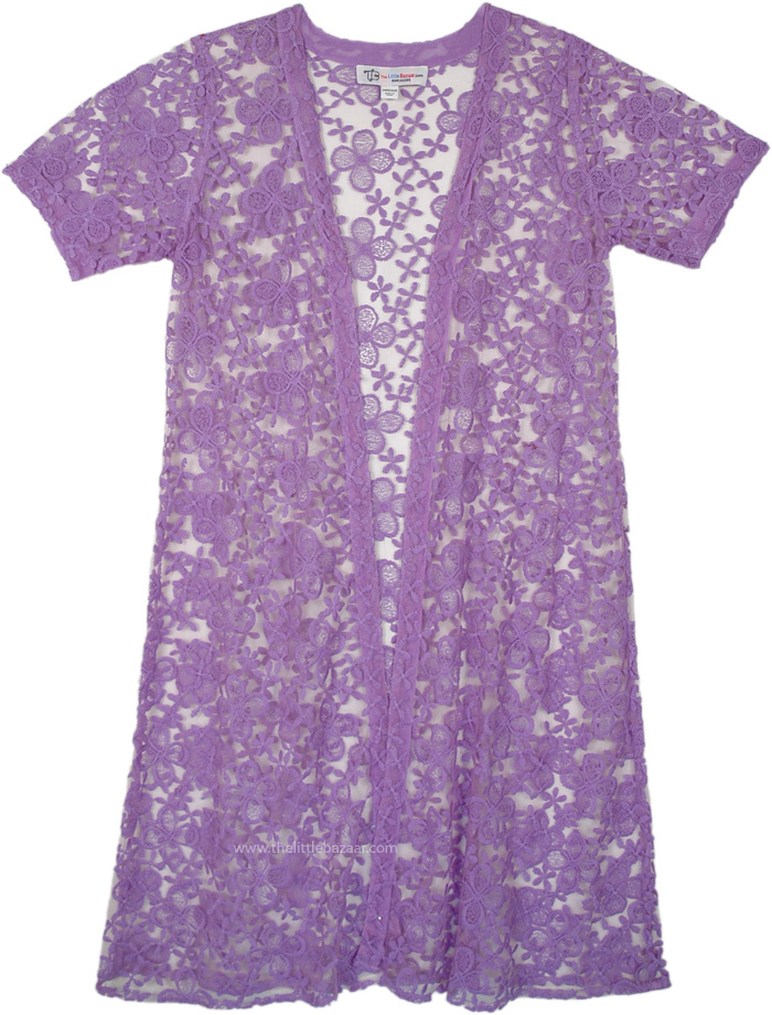 Cool Lavender Net Kimono Coverup