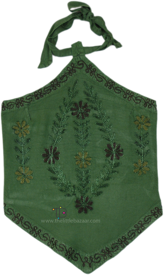 Green Team Embroidery Hanky Hem Halter Top