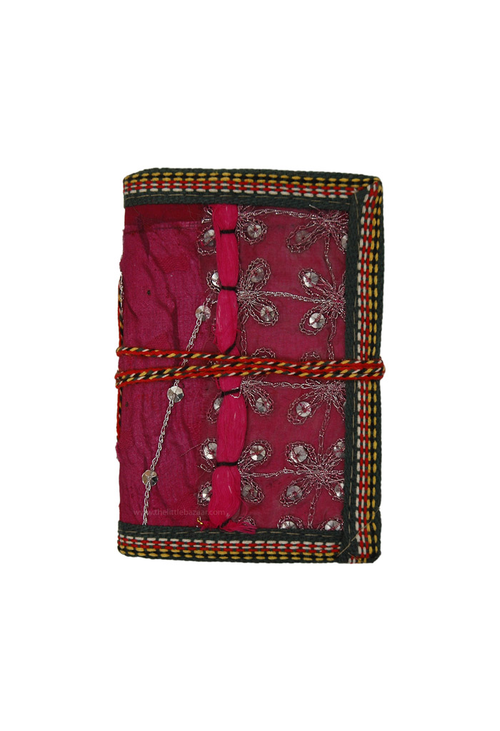 Small Pocket Notebook with Vintage Sari Fabric S