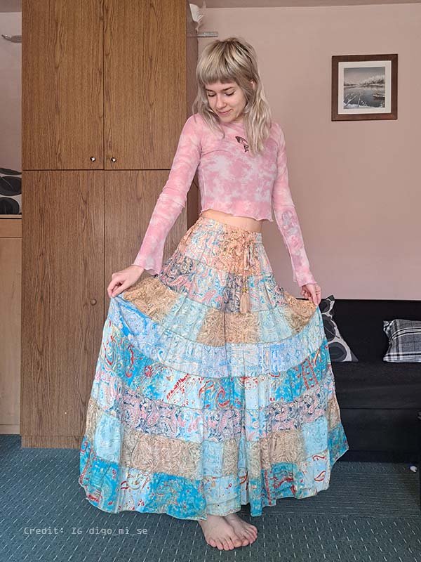 Customer in handmade boho pants